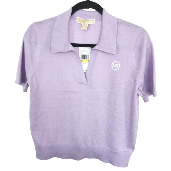 Michael Kors Tops - Michael Kors Pale Iris Purple Knit Polo Sweater Short Sleeve MK Logo M